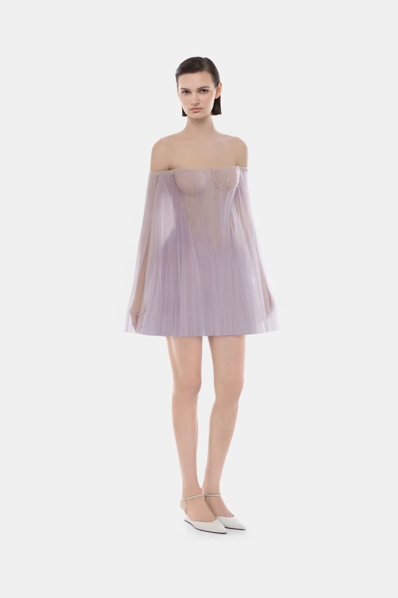 Violet Tulle Off-shoulder Mini Dress - Image 2