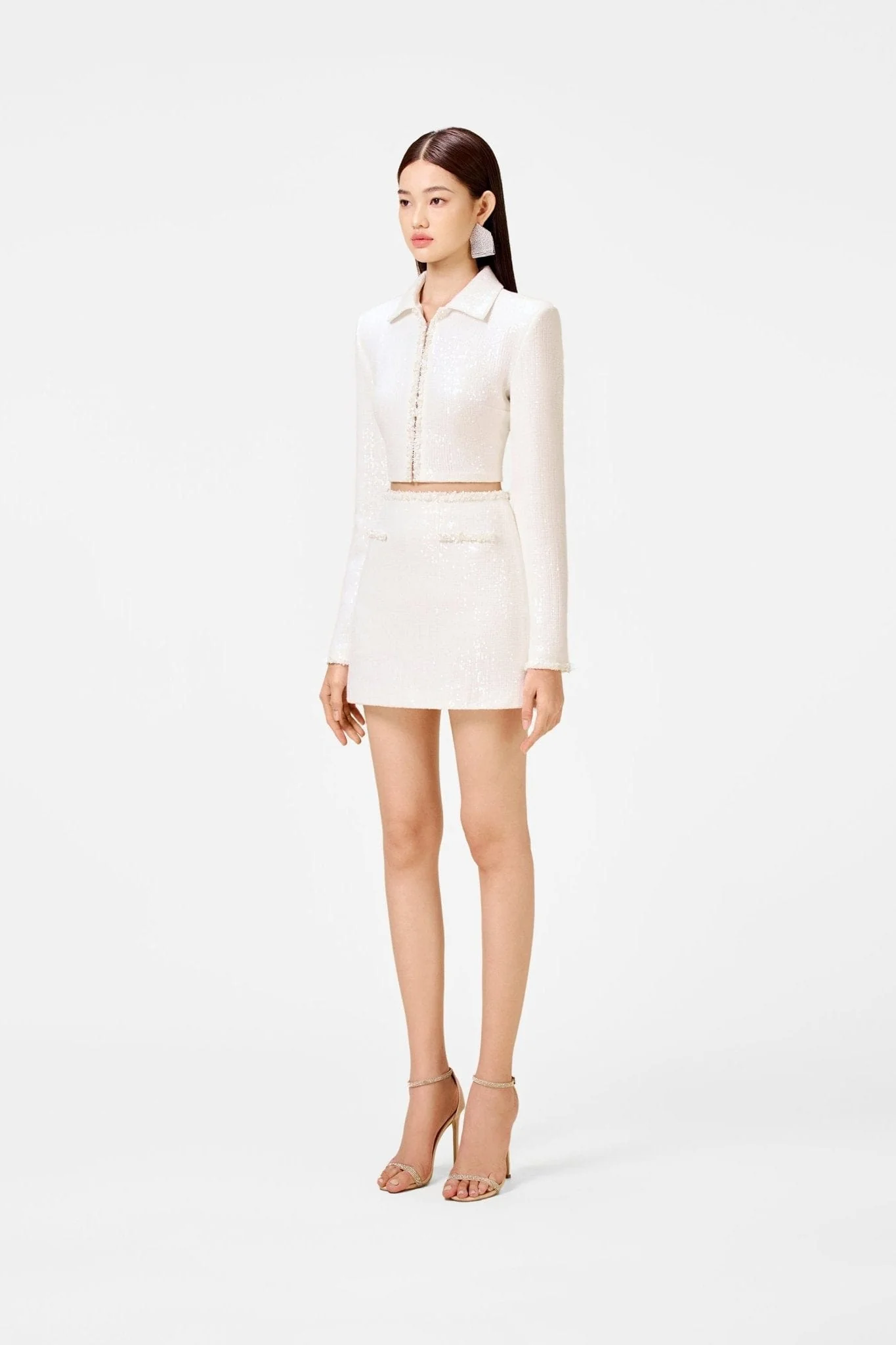 White Beaded Mini Skirt - Image 3