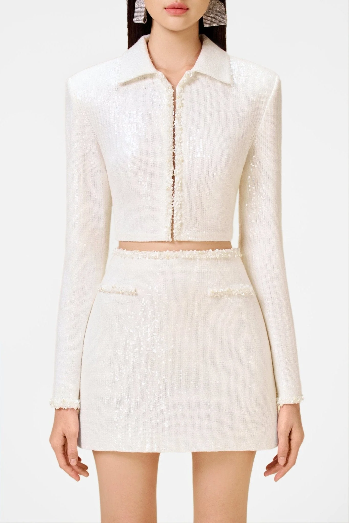 White Beaded Mini Skirt - Image 5