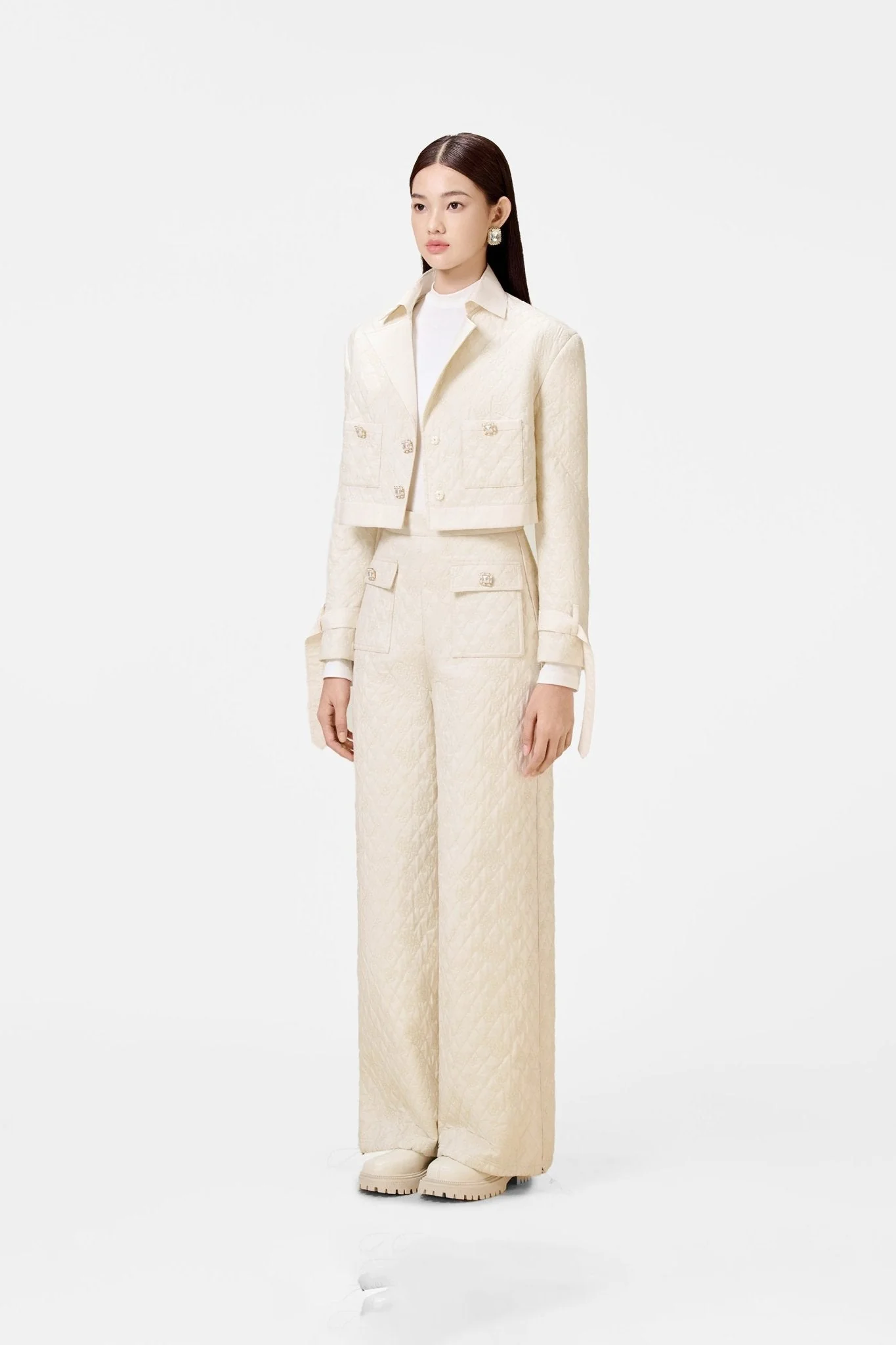 White Quilted Trench Coat - Image 3