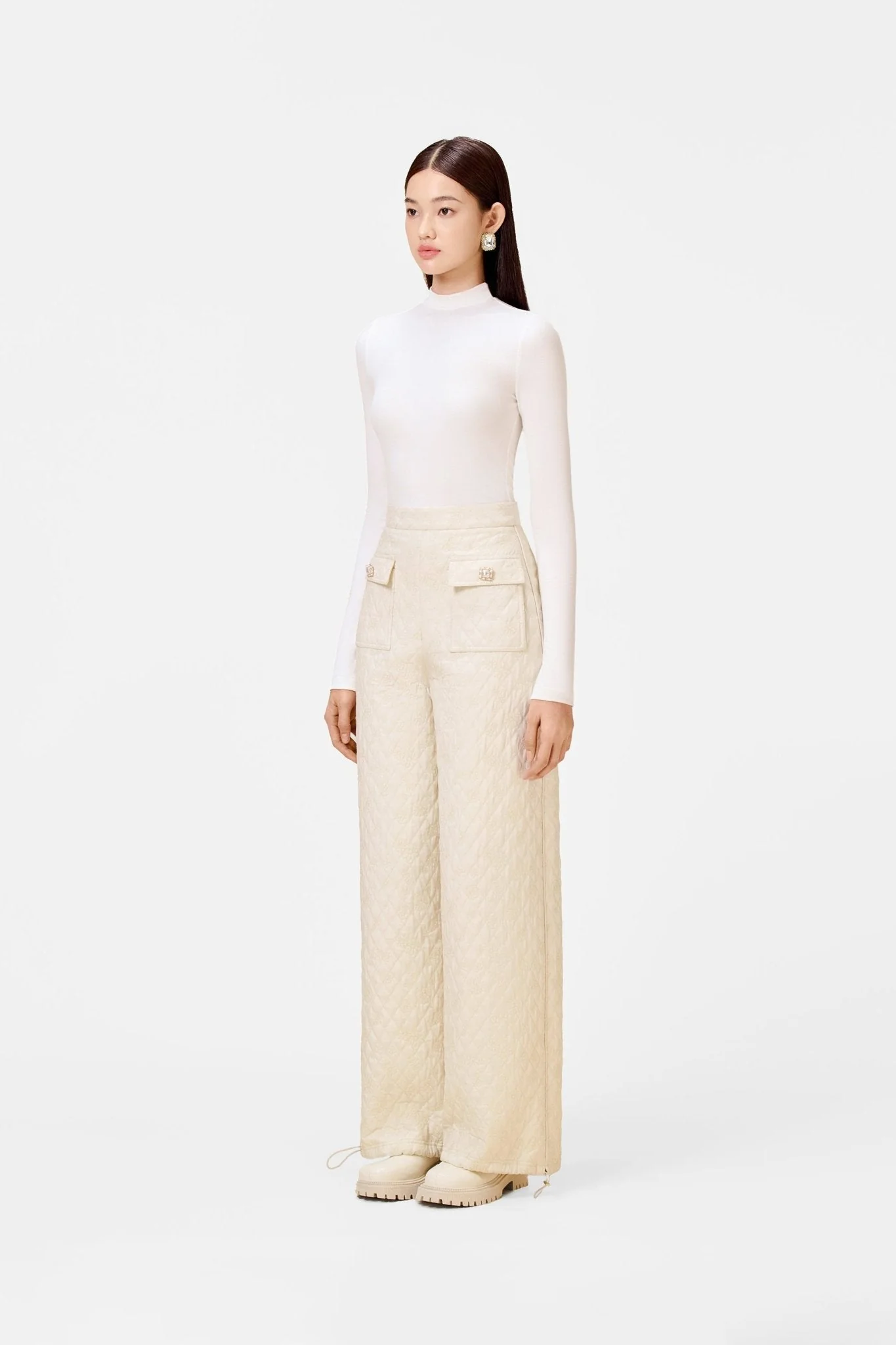 Cream Quilted Trousers - Image 3